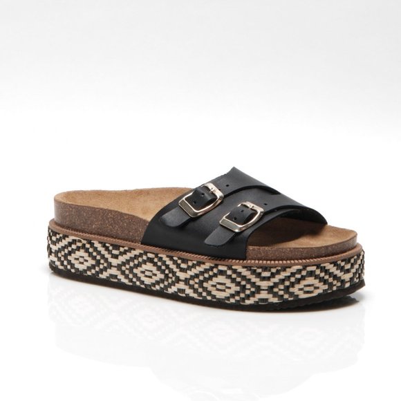 🎉LAST CHANCE🎉 FREE PEOPLE Caravelle Cork Footbed Sandals / Black - Picture 8 of 14